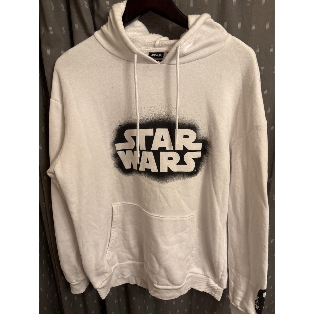Star Wars Mens White Graphic Hoodie Stormtrooper Darth Vader Fleece Sweatshirt L